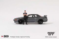 Mini GT 1/64 Nissan Skyline GT-R (R32)Gunmetal W/ Matsuda Figure Tsugio Matsuda Collection MGT00869