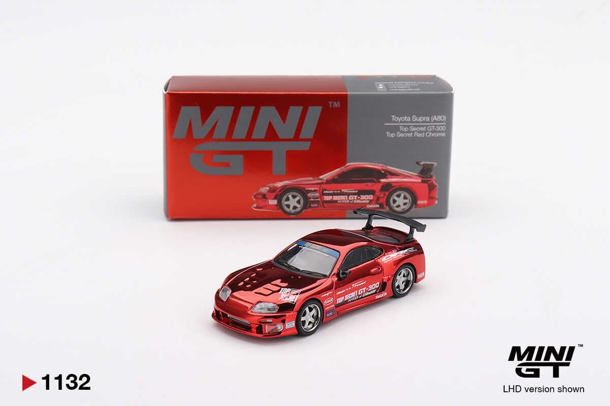 Mini GT 1/64 Toyota Supra (A80) Top Secret GT-300 Top Secret Red Chrome